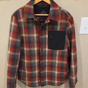 Pendleton Wool Blend Plaid Shirt Jacket Men's Red Gray Snap Front Shacket Small